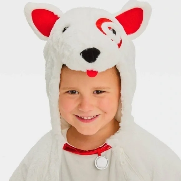 Target Bullseye Dog Kids Costume One Piece Suit NEW 18-24 mos White Fuzzy - Picture 2 of 3